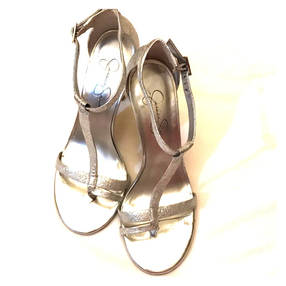 Jessica Simpson silver stilettos